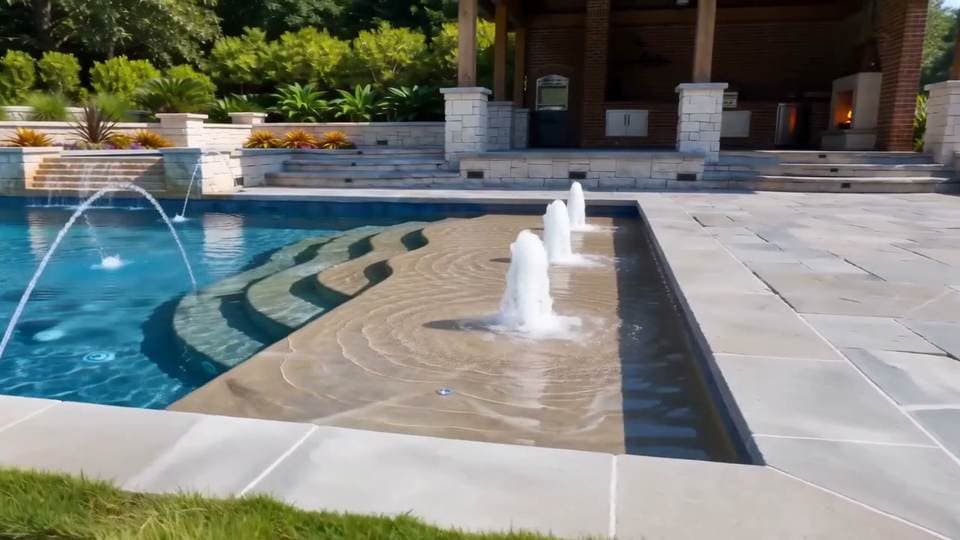 The Shanley project — completed pool with deck jets and a tanning ledge